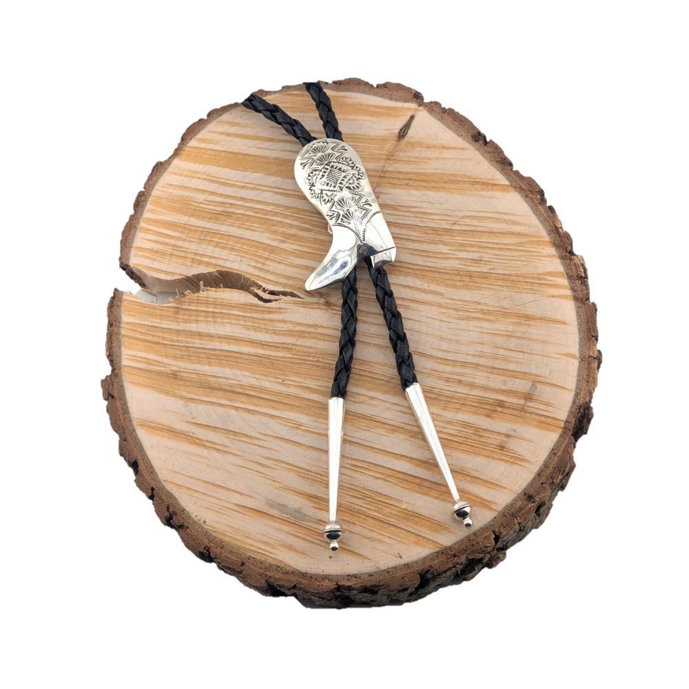 Bolo Tie Sterling Silver Western Cowboy Boot Native American Handmade Jewelry**‎